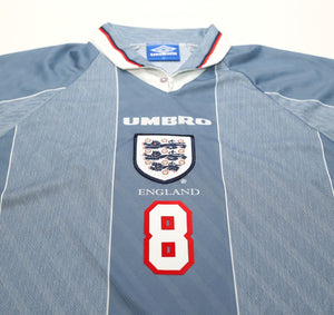 1996/97 GASCOIGNE #8 England Vintage Umbro Away Football Shirt (XL) Euro 96