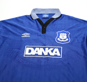1995/97 KANCHELSKIS #17 Everton Vintage Umbro Home Football Shirt (XL)
