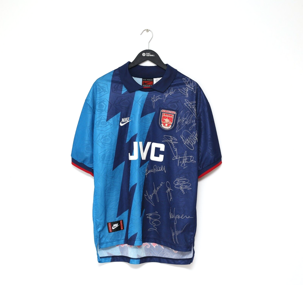 1995/96 BERGKAMP #10 Arsenal Vintage Nike Away SIGNED Football Shirt (XL) BNWOT