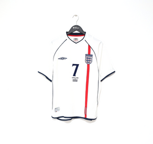 2001/03 BECKHAM #7 England Vintage Umbro Home Greece Football Shirt (M) WC 2002