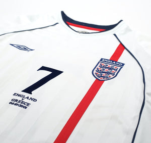 2001/03 BECKHAM #7 England Vintage Umbro Home Greece Football Shirt (L) WC 2002