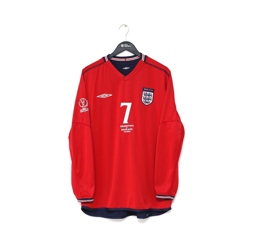 2002/04 BECKHAM #7 England Vintage Umbro Away LS Football Shirt XL Argentina WC