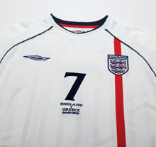 Load image into Gallery viewer, 2001/03 BECKHAM #7 England Vintage Umbro Home Greece Football Shirt (L) WC 2002
