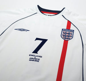 2001/03 BECKHAM #7 England Vintage Umbro Home Greece Football Shirt (S) WC 2002