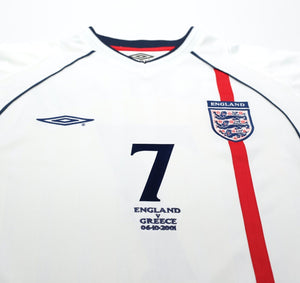 2001/03 BECKHAM #7 England Vintage Umbro Home Greece Football Shirt (M) WC 2002