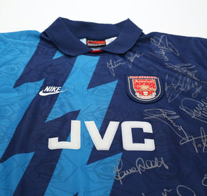 1995/96 BERGKAMP #10 Arsenal Vintage Nike Away SIGNED Football Shirt (XL) BNWOT