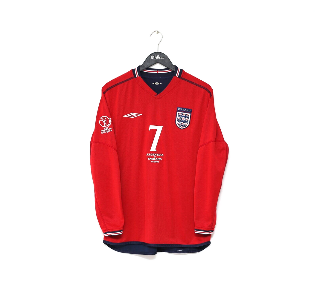 2002/04 BECKHAM #7 England Vintage Umbro Away LS Football Shirt XL Argentina WC