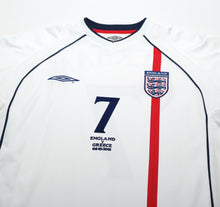 Load image into Gallery viewer, 2001/03 BECKHAM #7 England Vintage Umbro Home Greece Football Shirt (L) WC 2002
