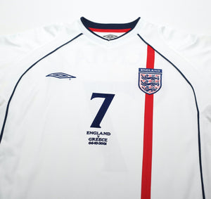 2001/03 BECKHAM #7 England Vintage Umbro Home Greece Football Shirt (L) WC 2002