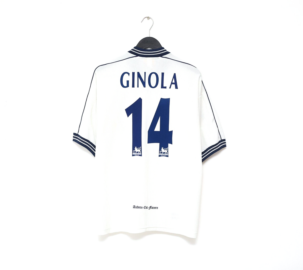 1997/99 GINOLA #14 Tottenham Hotspur Vintage PONY Home Football Shirt (L)