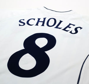 2001/03 SCHOLES #8 England Vintage Umbro Home Football Shirt (S) WC 2002 BRAZIL