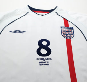 2001/03 SCHOLES #8 England Vintage Umbro Home Football Shirt (S) WC 2002 BRAZIL