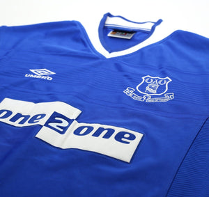 1999/00 CAMPBELL #9 Everton Vintage Umbro Home Football Shirt (M)