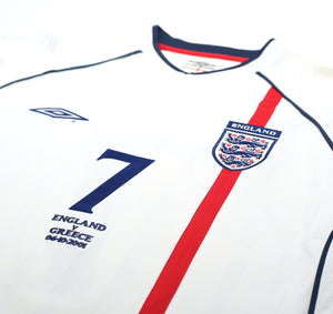 2001/03 BECKHAM #7 England Vintage Umbro Home Greece Football Shirt (L) WC 2002