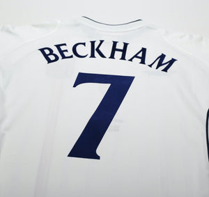 2001/03 BECKHAM #7 England Vintage Umbro Home Greece Football Shirt (L) WC 2002