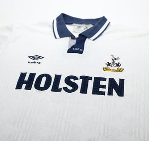 1991/92 GASCOIGNE #8 Tottenham Hotspur Vintage Umbro Home Football Shirt (L)