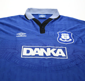 1995/97 KANCHELSKIS #17 Everton Vintage Umbro Home Football Shirt (XL)