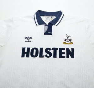 1991/92 GASCOIGNE #8 Tottenham Hotspur Vintage Umbro Home Football Shirt (L)