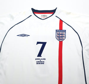 2001/03 BECKHAM #7 England Vintage Umbro Home Greece Football Shirt (L) WC 2002