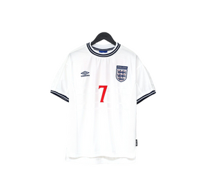 1999/01 BECKHAM #7 England Vintage Umbro Home Football Shirt (M) Euro 2000