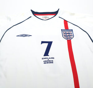 2001/03 BECKHAM #7 England Vintage Umbro Home Greece Football Shirt (L) WC 2002