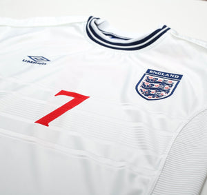 1999/01 BECKHAM #7 England Vintage Umbro Home Football Shirt (M) Euro 2000