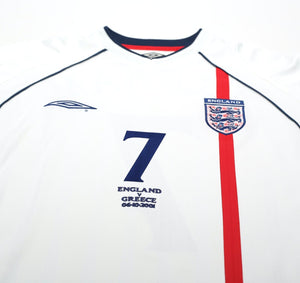 2001/03 BECKHAM #7 England Vintage Umbro Home Greece Football Shirt (L) WC 2002