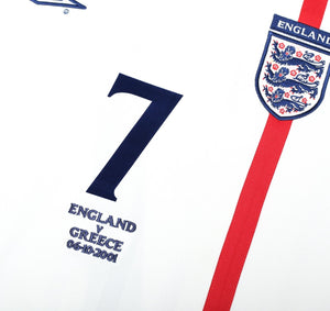 2001/03 BECKHAM #7 England Vintage Umbro Home Greece Football Shirt (L) WC 2002