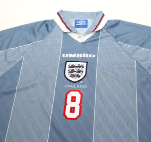 1996/97 GASCOIGNE #8 England Vintage Umbro Away Football Shirt (XL) Euro 96