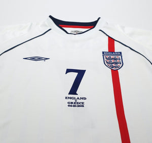 2001/03 BECKHAM #7 England Vintage Umbro Home Greece Football Shirt (XL) WC 2002