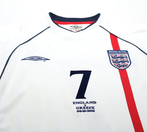 2001/03 BECKHAM #7 England Vintage Umbro Home Greece Football Shirt (M) WC 2002