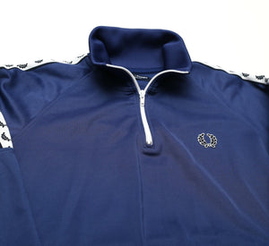FRED PERRY Men's 1/4 Zip Taped Blue Track Top Jacket (L)