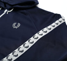 Load image into Gallery viewer, FRED PERRY Men&#39;s Zip Through Taped Navy Hoodie Track Top Jacket (M)
