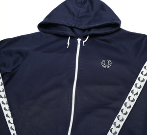 FRED PERRY Men's Zip Through Taped Navy Hoodie Track Top Jacket (M)