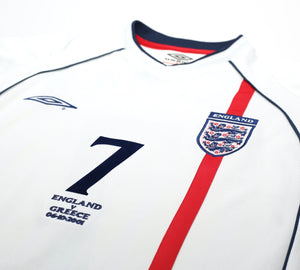 2001/03 BECKHAM #7 England Vintage Umbro Home Greece Football Shirt (M) WC 2002