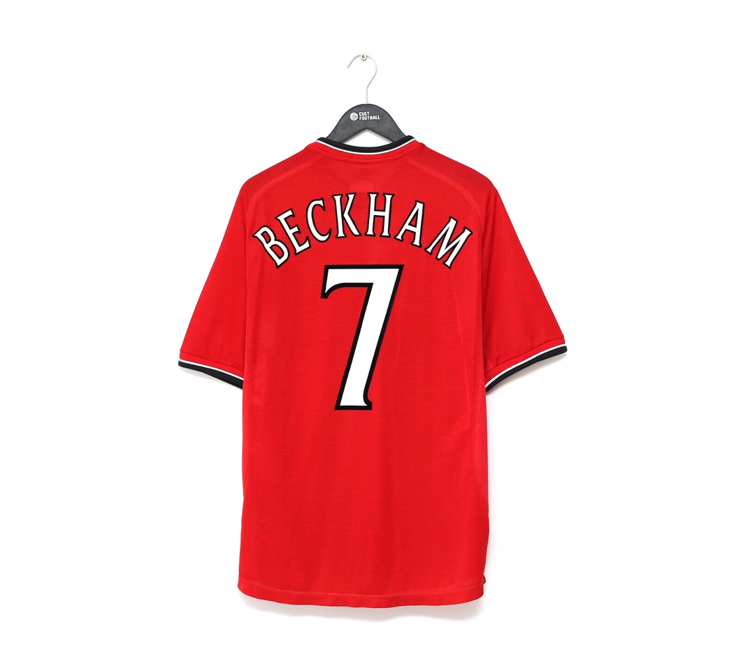 2000/02 BECKHAM #7 Manchester United Vintage Umbro UCL Home Football Shirt (L)