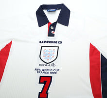 Load image into Gallery viewer, 1997/99 BECKHAM #7 England Vintage Umbro Home Football Shirt (XL) World Cup 1998

