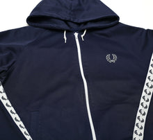 Load image into Gallery viewer, FRED PERRY Men&#39;s Zip Through Taped Navy Hoodie Track Top Jacket (M)
