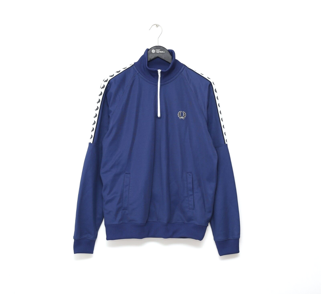 FRED PERRY Men's 1/4 Zip Taped Blue Track Top Jacket (L)